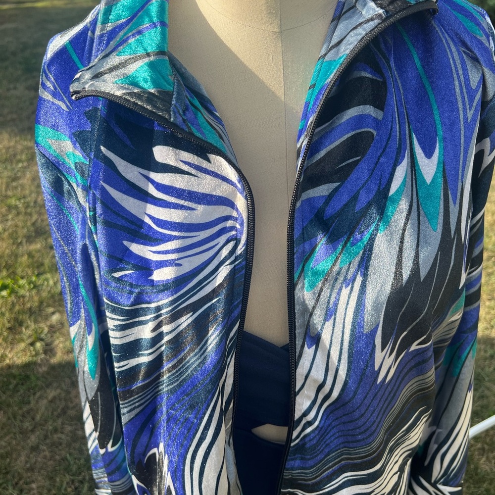 Stylish Blue and Black Women's zip Cardigan